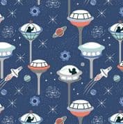 Lewis & Irene - Light Years - 7132 - Dark Blue Space City - 418.2 - Glow in the Dark Cotton Fabric