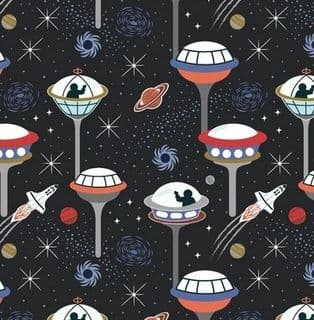 Lewis & Irene - Light Years - 7133 - Black Space City - 418.3 - Glow in the Dark Cotton Fabric