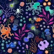 Lewis & Irene - Ocean Glow - 8793 - Under The Sea on Dark Blue - A779.3 - Cotton Fabric