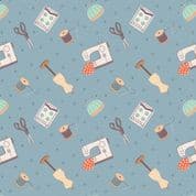 Lewis & Irene Small Things Craft - 7358 - Dressmaking on Grey Blue SM32.3 - Cotton Fabric