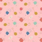 Lewis & Irene Small Things Craft - 7360 - Knitting & Crochet on Pink SM33.2 - Cotton Fabric