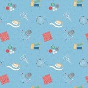 Lewis & Irene Small Things Craft - 7363 - Sewing on Blue SM34.2 - Cotton Fabric