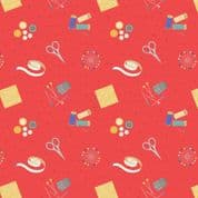 Lewis & Irene Small Things Craft - 7364 - Sewing on Red SM34.3 - Cotton Fabric