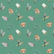 Lewis & Irene Small Things Craft - 7366 - Painting on Green SM35.2 - Cotton Fabric