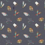 Lewis & Irene Small Things Craft - 7367 - Painting on Charcoal Grey SM35.3 - Cotton Fabric