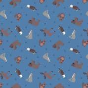Lewis & Irene - Small Things World Animals - 6877 - North American on Blue - SM22.2 - Cotton Fabric