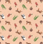 Lewis & Irene - Small Things World Animals - 6885 - Asian on Peach - SM25.1 - Cotton Fabric