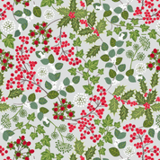 Lewis & Irene Winter Botanical - 8684 - Holly & Ivy on Silver with Pearl - A784.1 - Cotton Fabric