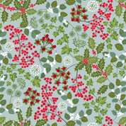 Lewis & Irene Winter Botanical - 8685 - Holly & Ivy on Blue with Pearl - A784.2 - Cotton Fabric