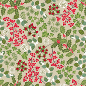 Lewis & Irene Winter Botanical - 8686 - Holly & Ivy on Natural with Pearl - A784.3 - Cotton Fabric