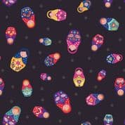 Little Matryoshka - 7964 - Russian Dolls on Black - A566.3 - Cotton Fabric