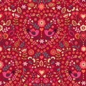 Little Matryoshka - 7975 - Little Bird Floral Heart on Red - A570.2 - Cotton Fabric
