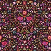 Little Matryoshka - 7976 - Little Bird Floral Heart on Black - A570.3 - Cotton Fabric