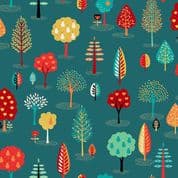 Makower Folk Friends - 7333 - Trees on Turquoise 2305.T - Cotton Fabric