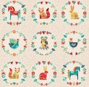 Makower Folk Friends - 7339 - Panel on Cream 2308.Q - Cotton Fabric