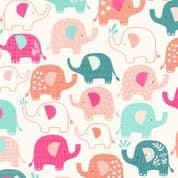 Makower In The Jungle - 8673 - Pink and Blue Elephants on White - 2602 P - Cotton Fabric