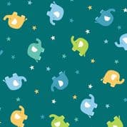 Makower In The Jungle - 8674 - Teal, Blue, Green, Mini Elephants on Teal - 2603 B - Cotton Fabric