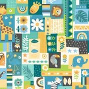 Makower In The Jungle - 8675 - Blue and Multicolour Jungle Montage - 2604 B - Cotton Fabric