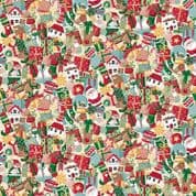 Makower UK - Christmas Wishes - 8955 - Stocking Fillers on Cream - 033/Q - Cotton Fabric
