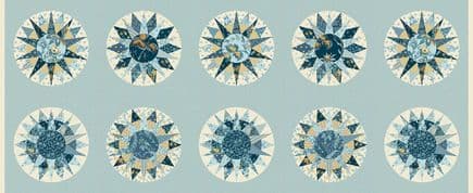 Makower UK - Edyta Sitar - Beach House - 9009 - Marine Compass Panel - 1178LB - Cotton Fabric