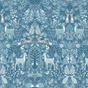 Makower UK - Foxwood - 8821 - Forest Animals Dusk Trail on Blue - 014_B - Cotton Fabric