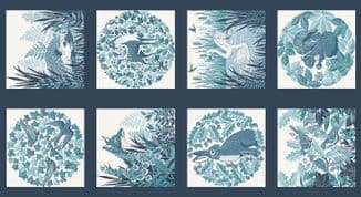 Makower UK - Foxwood - 8829 - Panel - UK Wildlife on Blue - 020_B - Cotton Fabric