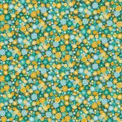 Makower UK - Whiskers - 8840 - Pretty Posy on Dark Teal - 011_T - Cotton Fabric