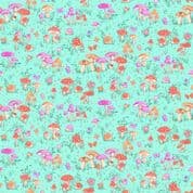 MakowerUK - Fairy Dust - 9033 - Toadstools and Mushrooms on Teal - 051.T - Cotton Fabric