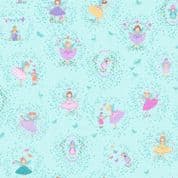 MakowerUK - Fairy Dust - 9042 - Fairy Friends on Teal - 054.T - Cotton Fabric