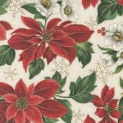 Merry Manor Metallic - 8610 - Poinsettias on Cream - Moda 33660.11 - Cotton Fabric