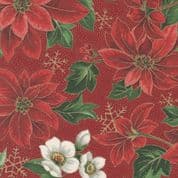 Merry Manor Metallic - 8611 - Poinsettias on Red - Moda 33660.13 - Cotton Fabric