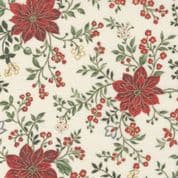 Merry Manor Metallic - 8613 - Poinsettias Floral Cream - Moda 33661.11  - Cotton Fabric