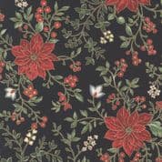 Merry Manor Metallic - 8615 - Poinsettias Floral Black - Moda 33661.15 - Cotton Fabric