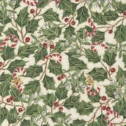 Merry Manor Metallic - 8616 - Candy Cane Holly Cream - Moda 33662.11 - Cotton Fabric