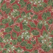 Merry Manor Metallic - 8617 - Candy Cane Holly Red - Moda 33662.13  - Cotton Fabric