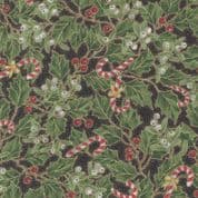 Merry Manor Metallic - 8618 - Candy Cane Holly on Black - Moda 33662.15 - Cotton Fabric
