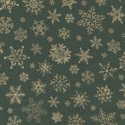 Merry Manor Metallic - 8620 - Gold Snowflakes Stars on Green - Moda 33663.13 - Cotton Fabric