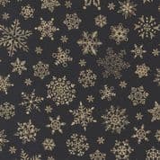 Merry Manor Metallic - 8621 - Gold Snowflakes Stars on Black - Moda 33663.14 - Cotton Fabric