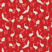 Michiko 7486 - Makower 2331.R - Cranes on Red Cotton Fabric