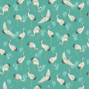 Michiko 7487 - Makower 2331.T - Cranes on Teal Cotton Fabric