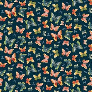 Michiko 7492 - Makower 2334.B - Metallic Butterflies on Dark Blue Cotton Fabric