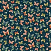 Michiko 7492 - Makower 2334.B - Metallic Butterflies on Dark Blue Cotton Fabric