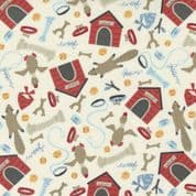 Moda Dog Daze - 8653 - Cream Dog Collar House by Stacy Iest Hsu - 20841 11 - Cotton Fabric