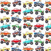 Monster Mash - 8459 - Monster Trucks on White - Makower 2554.W - Cotton Fabric