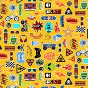 Monster Mash - 8467 - Monsters Icons on Yellow - Makower 2557.Y - Cotton Fabric