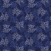 Moontide - 8115 - Kelp on Dark Blue with Silver Metallic - Lewis & Irene A621.3 - Cotton Fabric