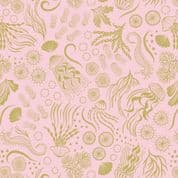 Moontide - 8119 - Ocean Creatures on Pink with Gold Metallic - Lewis & Irene 623.1 - Cotton Fabric