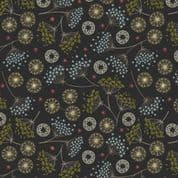 New Forest Winter - BC0005 - Winter Flowers on Black - F61.3 - Brushed Cotton Fabric
