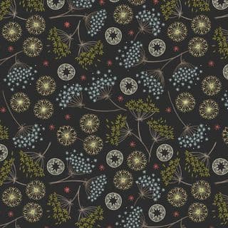 New Forest Winter - BC0005 - Winter Flowers on Black - F61.3 - Brushed Cotton Fabric