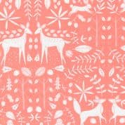 Nocturnal - 8062 - Night Animals and Foliage on Coral - Moda 48334.13 - Cotton Fabric